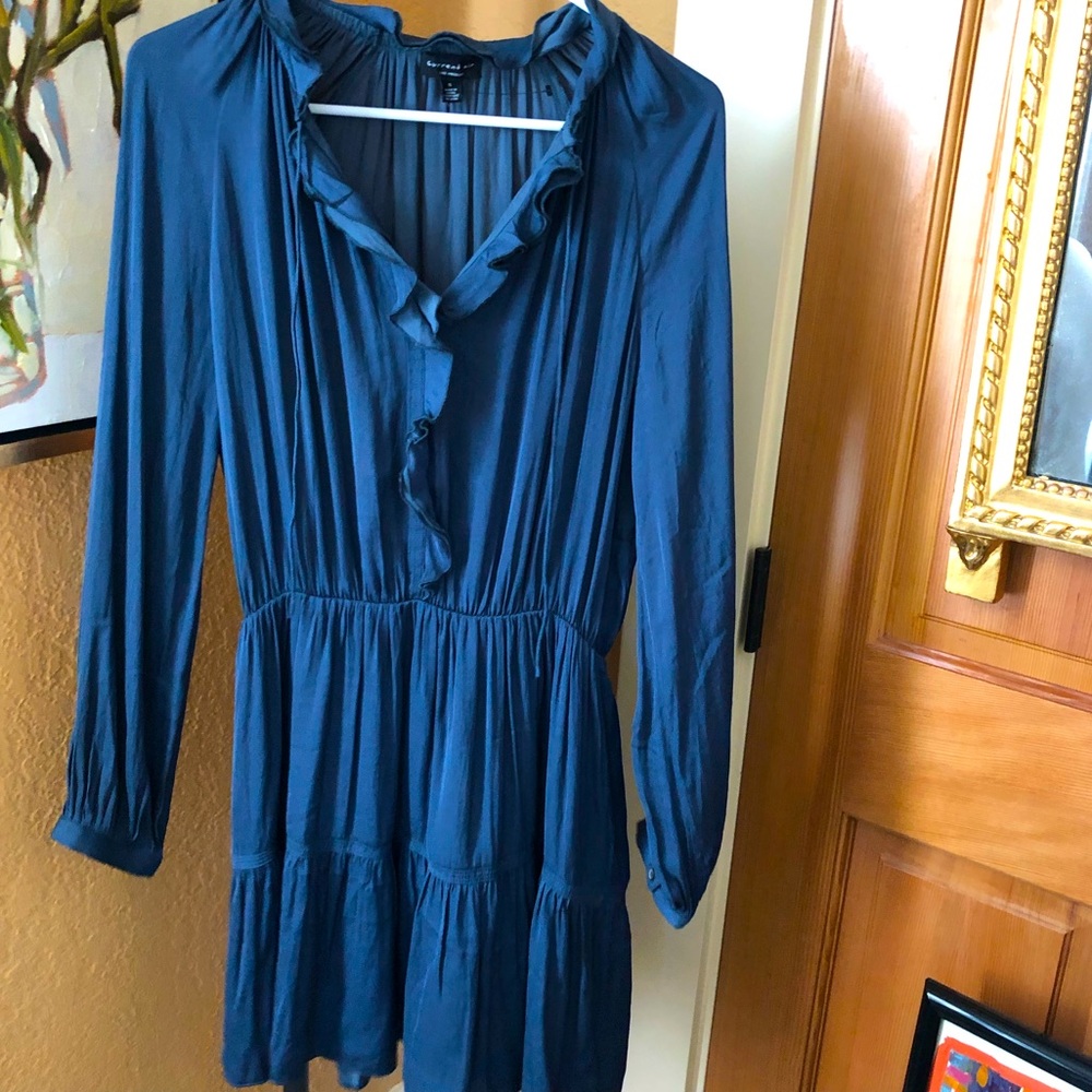 Current Air anthropologie Ruffle tiered western dress teal blue S